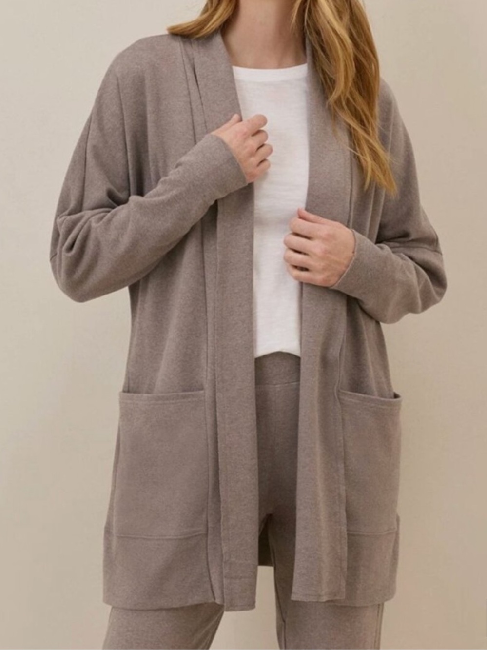 Pact Airplane Wrap Cardigan XL Taupe 100% Organic Cotton Open Front Slouchy Cozy
